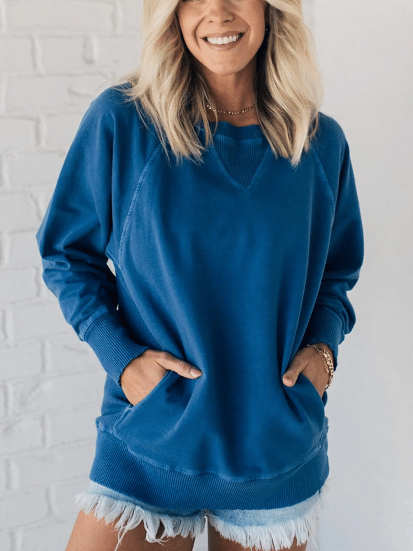 ð¥Women's Ribbed Accent Pocketed Pullover