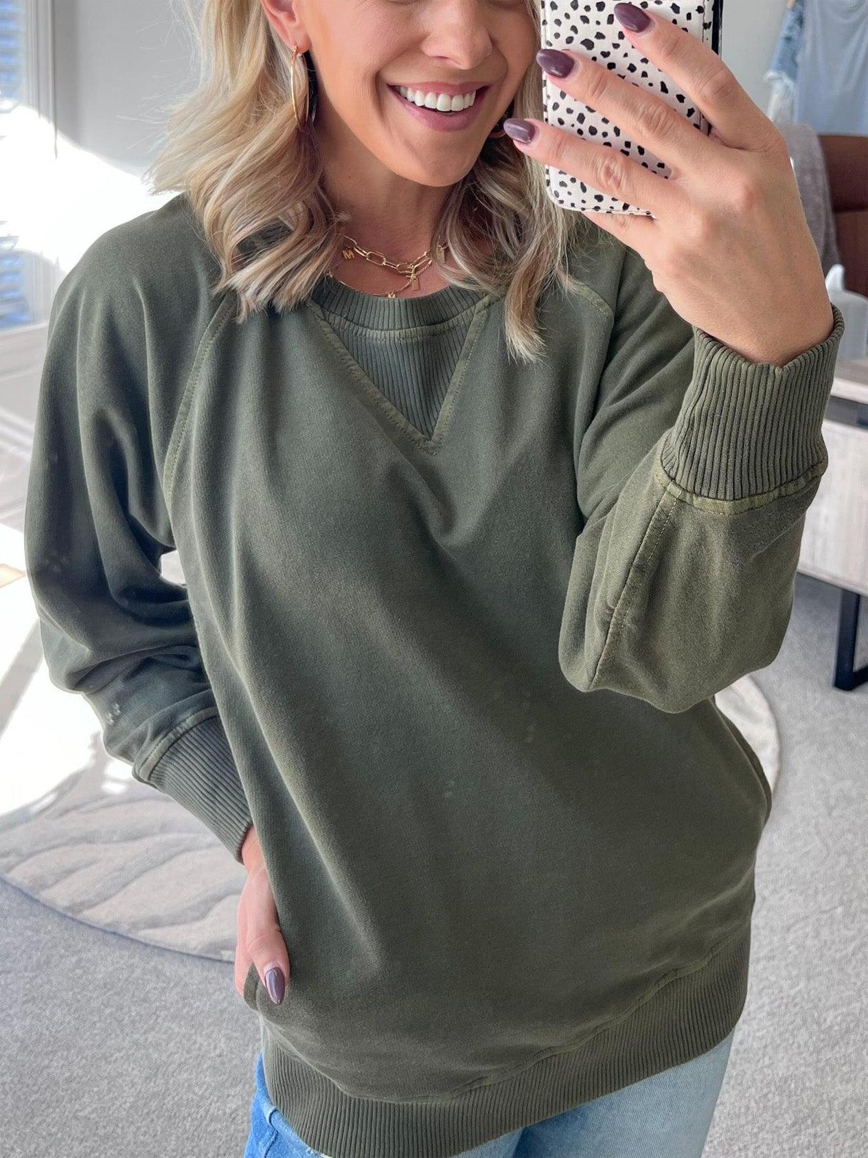 ð¥Women's Ribbed Accent Pocketed Pullover