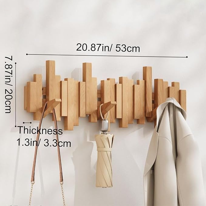 Wall-mounted wooden coat rack Piano key style design