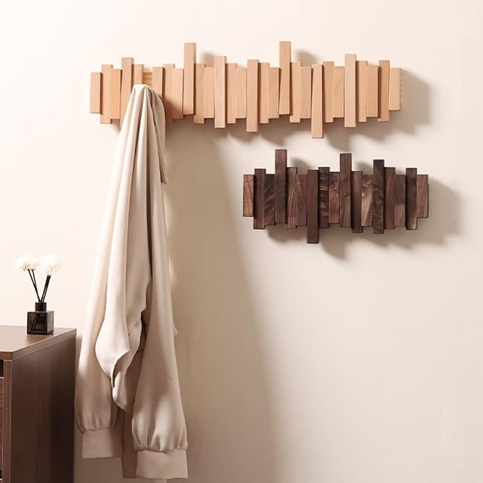 Wall-mounted wooden coat rack Piano key style design