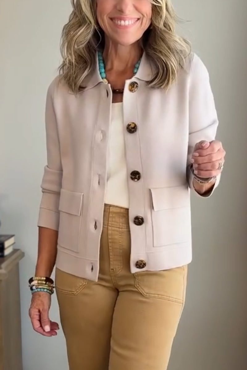 Casual Lapel Pocket Solid Color Jacket