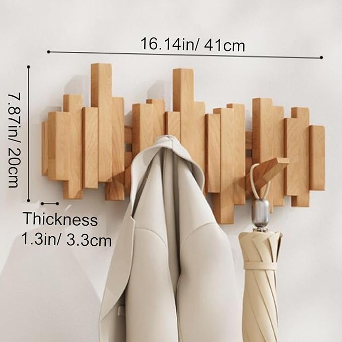 Wall-mounted wooden coat rack Piano key style design