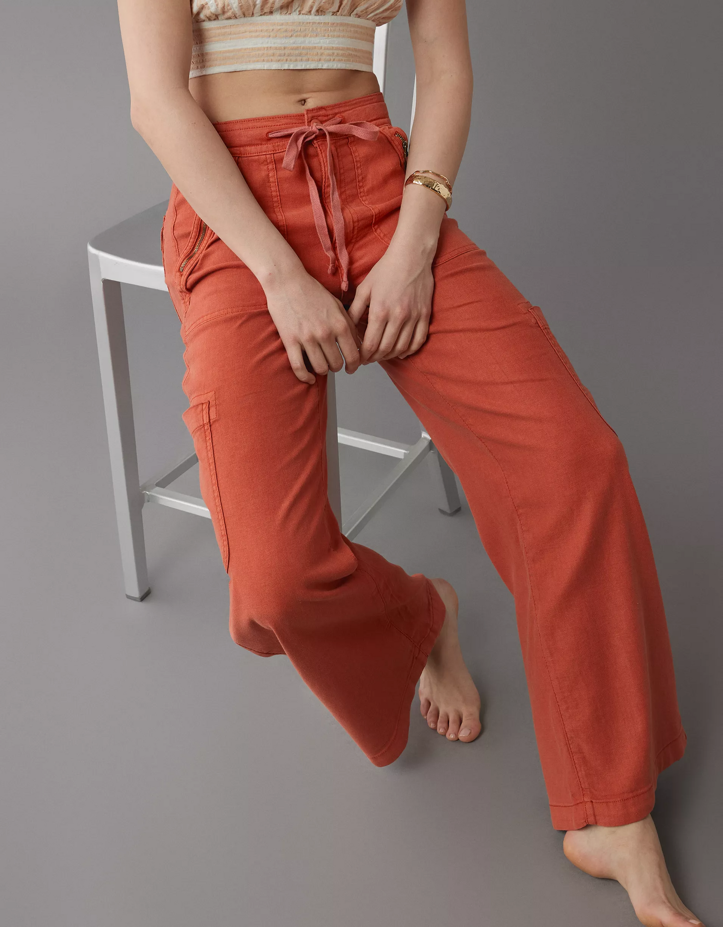 Linen-Blend Wide-Leg Cargo Pant
